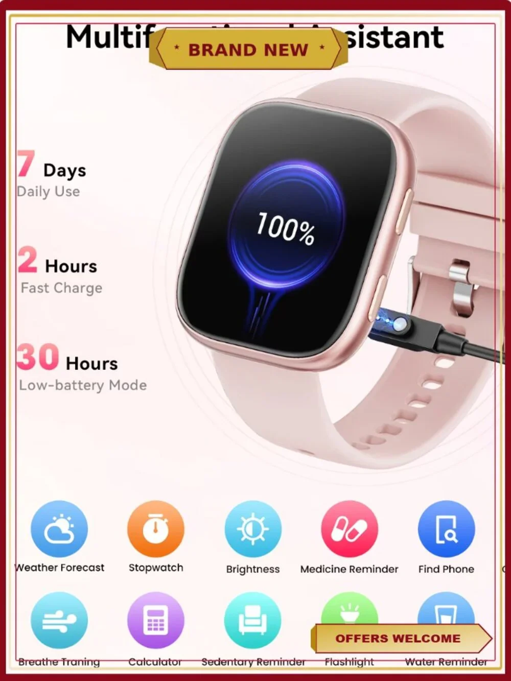 7 Band Smart Watch Set with AMOLED Screen, Fitness Tracker, IP68 Waterproof,